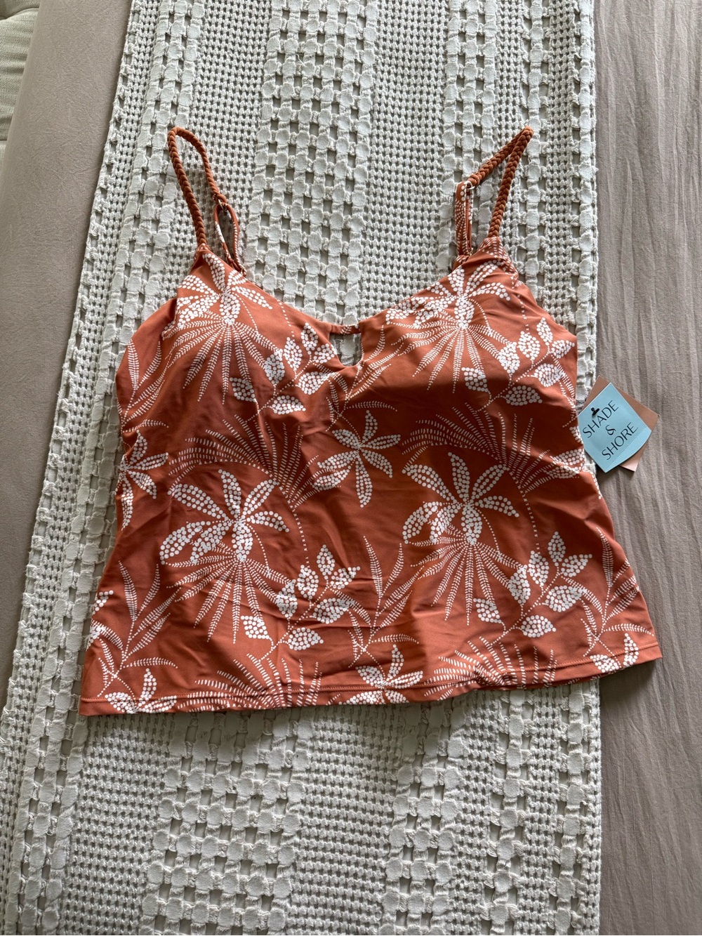 NEW‎ Shade & Shore Rust Orange Tropical Print Bikini Top Size M
